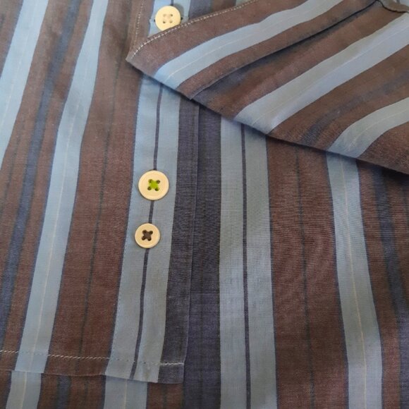 Claiborne by John Bartlett SZ M Blue Stiped Long Sleeve Men's Cotton Shirt - Picture 7 of 14